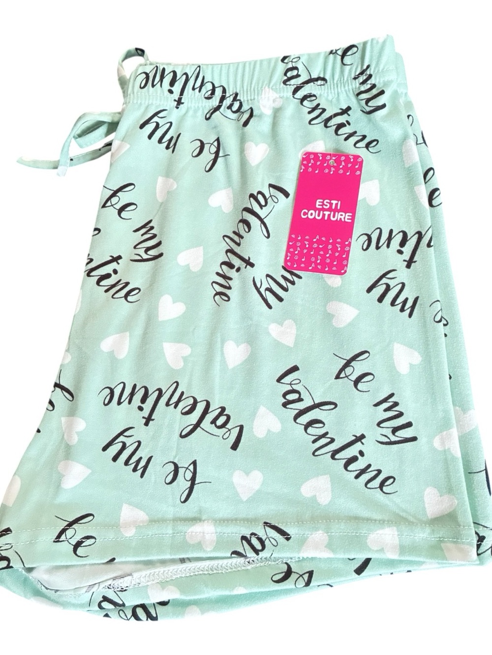ESTI COUTURE Mint Green 'Be My Valentine' Lounge Shorts